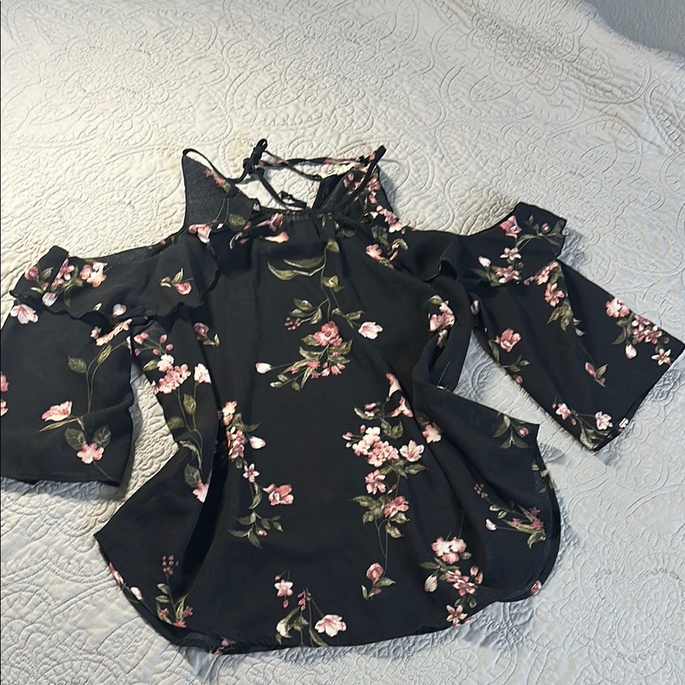 Jolt Black Floral Cut Out Blouse